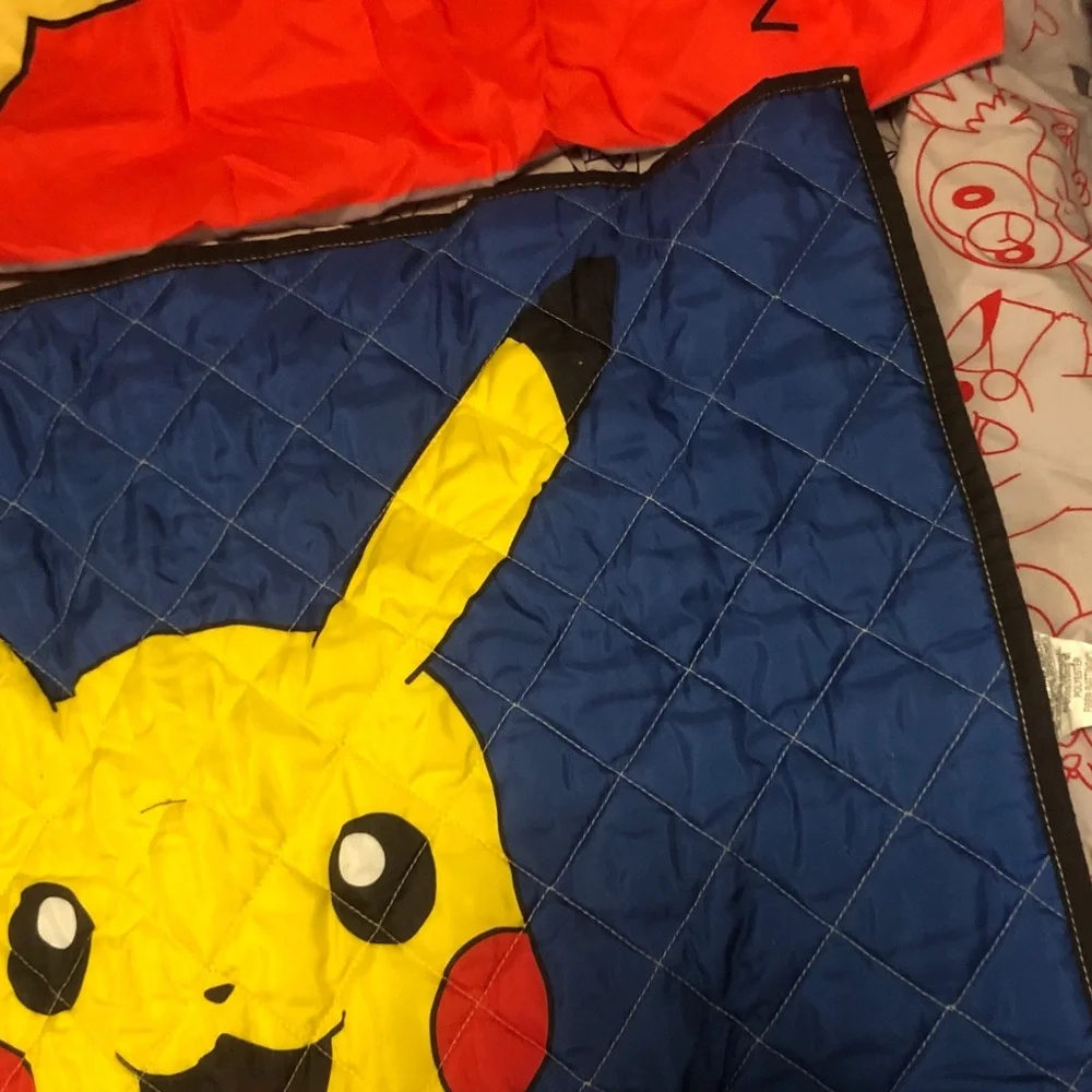 Pokemon Character Print Twin/Full Sheet - Red & Blue Line Art on White